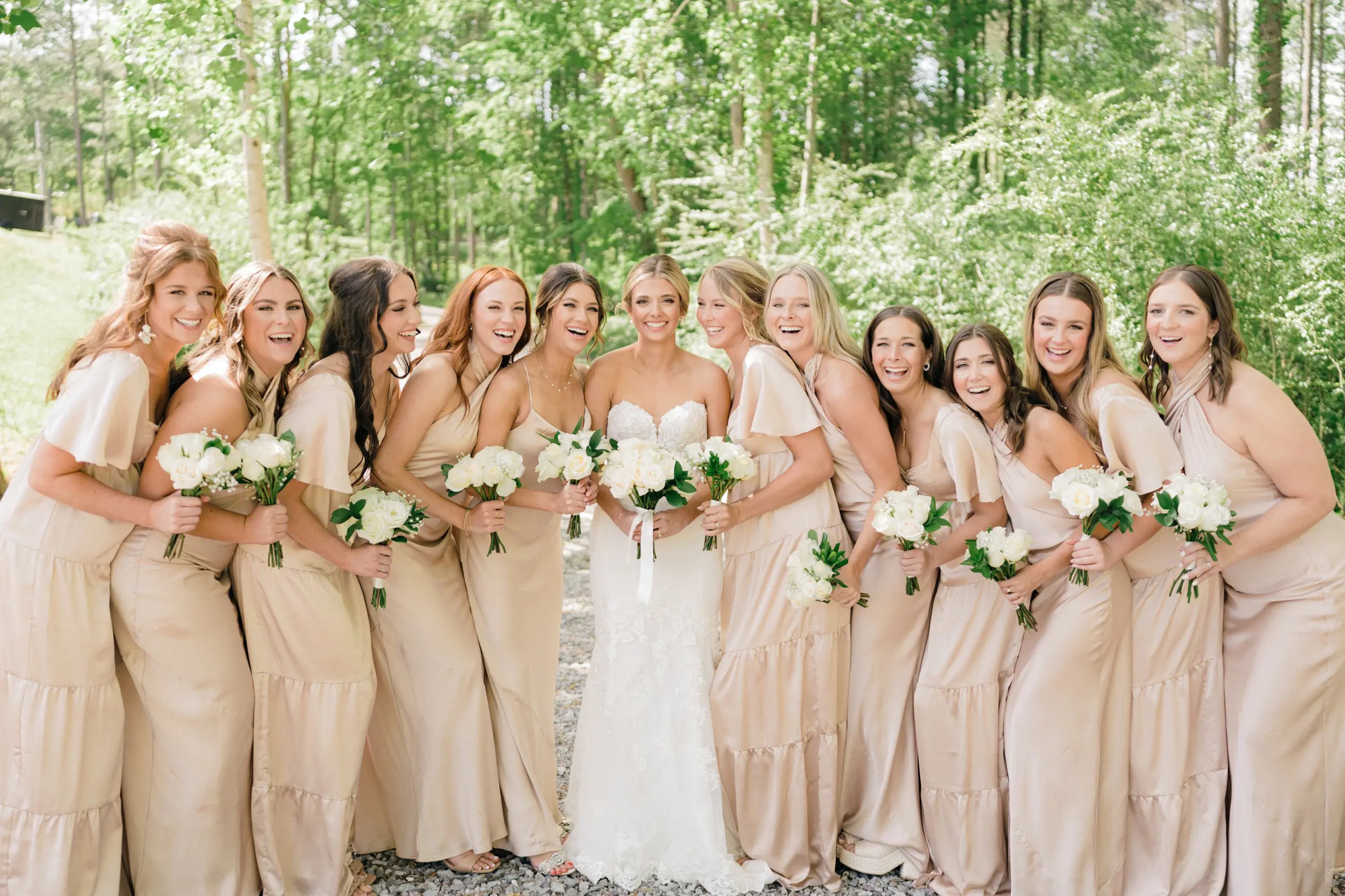 Bridesmaids and bride