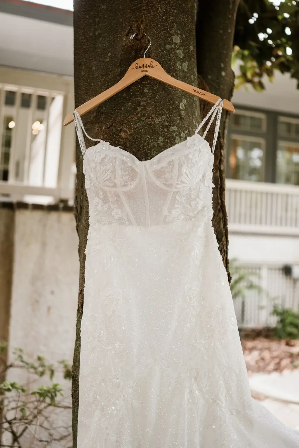 bridal gown hanging